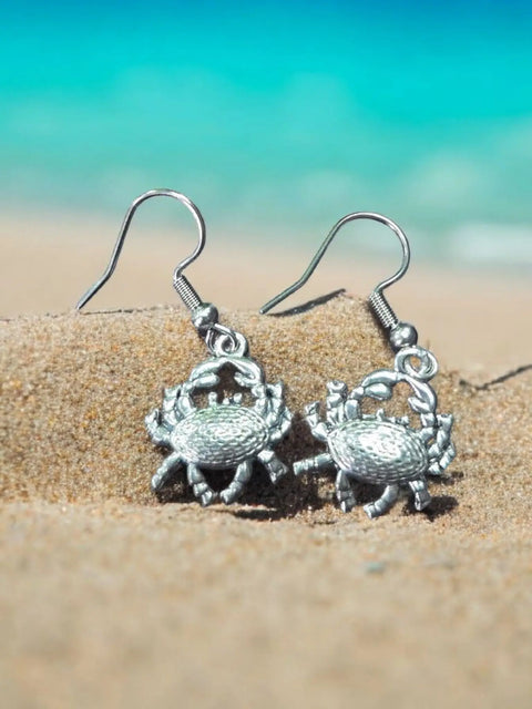 Whimsical Silver Crab Dangle Earrings – Coastal Jewelry Gift for Ocean Lovers | Made in USA Michelle Marie Boutique  Earrings