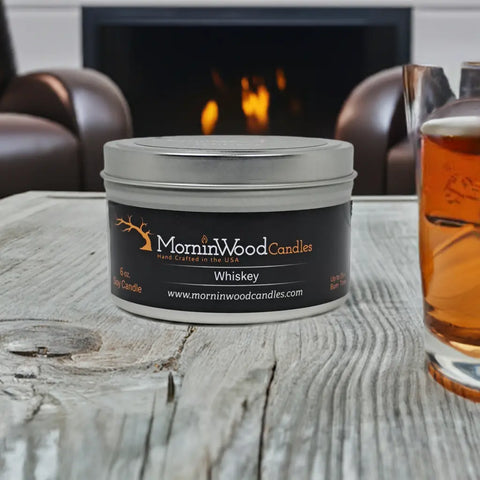 Whiskey Scented Soy Candle 6oz – Handcrafted Home Fragrance Tin – MorninWood Candles | Made in USA MorninWood Candles 