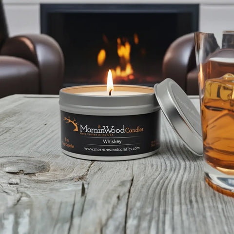 Whiskey Scented Soy Candle 6oz – Handcrafted Home Fragrance Tin – MorninWood Candles | Made in USA MorninWood Candles 