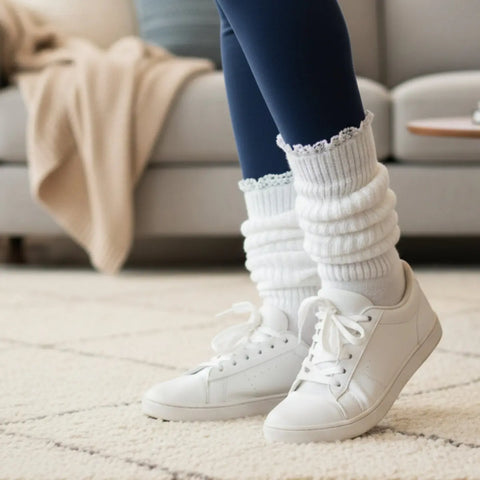 White Cotton Lace Trimmed Slouch Socks – Soft Cozy Knit | Made in USA Catherine Cole  socks