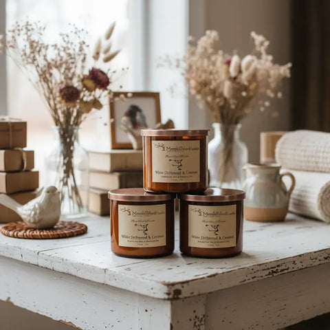 White Driftwood Coconut 3-Wick Soy Candle 17 Oz – Handcrafted Glass Jar | Made in USA Home Fragrance MorninWood Candles  3 Wick Candle