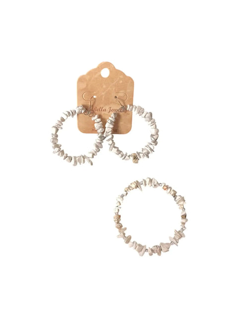 White Howlite Gemstone Wrap Bracelet And Large Hoop Earrings Set – Handmade Jewelry | Made In USA Michelle Marie Boutique  Jewelry Set