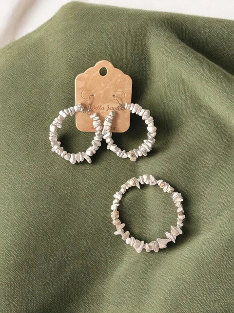 White Howlite Gemstone Wrap Bracelet And Large Hoop Earrings Set – Handmade Jewelry | Made In USA Michelle Marie Boutique  Jewelry Set