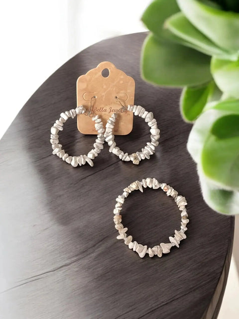 White Howlite Gemstone Wrap Bracelet And Large Hoop Earrings Set – Handmade Jewelry | Made In USA Michelle Marie Boutique  Jewelry Set