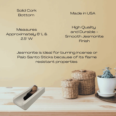 White Jesmonite Palo Santo Holder 6 Inch – Fire Resistant Tray Made in USA Chatelet Manufacturing 