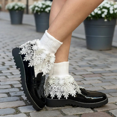 White Lace Cuff Socks for Women – Elegant Handmade Cotton Socks | Made in USA Catherine Cole  socks