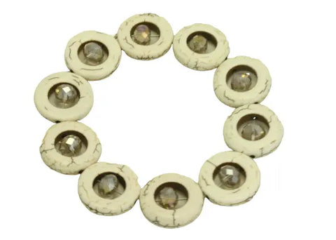 White Turquoise Healing Stretch Bracelet With Champagne Crystal Accent – Circle Gemstone Design | Made in USA Michelle Marie Boutique  Bracelet