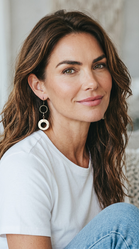 Copper Dangle Earrings With White Turquoise Hoop Bead – Bohemian Style Jewelry | Made in USA Michelle Marie Boutique  Earrings