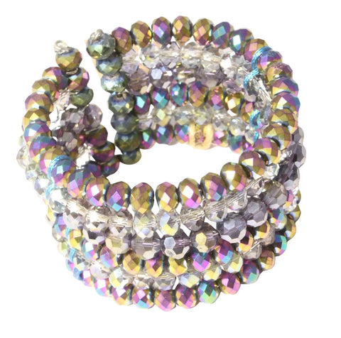 Wide Multicolor Crystal Beaded Cuff Bracelet – Handmade Statement Jewelry | Made in USA Michelle Marie Boutique  Bracelet