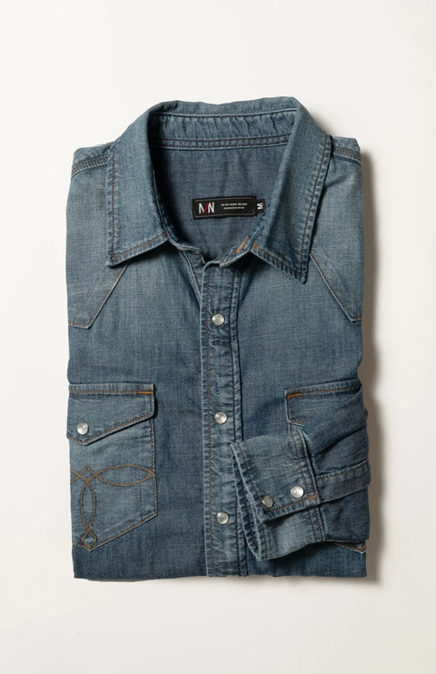 Wild West Denim Pearl Snap Shirt – Rugged Western Style | Made in USA Marc Nelson  Shirt