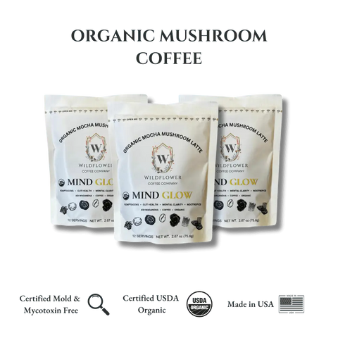 Wildflower Mind Glow Organic Mushroom Mocha Latte Mix 75.6g – Adaptogenic Coffee Blend | Roasted in USA Wildflower Coffee Company  Coffee