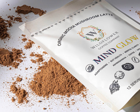 Wildflower Mind Glow Organic Mushroom Mocha Latte Mix 75.6g – Adaptogenic Coffee Blend | Roasted in USA Wildflower Coffee Company  Coffee