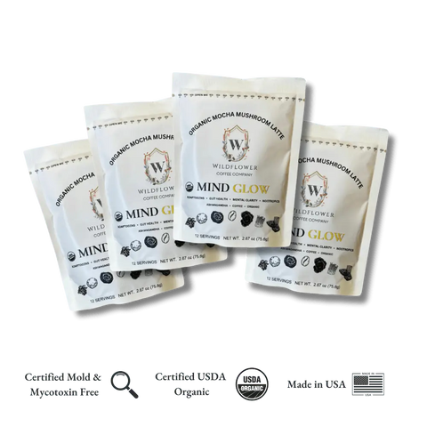 Wildflower Mind Glow Organic Mushroom Mocha Latte Mix 75.6g – Adaptogenic Coffee Blend | Roasted in USA Wildflower Coffee Company  Coffee