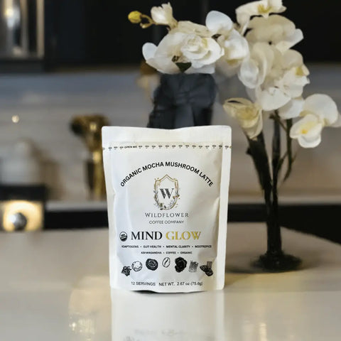 Wildflower Mind Glow Organic Mushroom Mocha Latte Mix 75.6g – Adaptogenic Coffee Blend | Roasted in USA Wildflower Coffee Company  Coffee