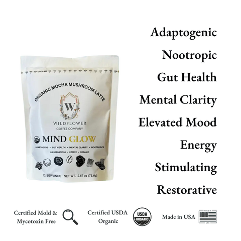 Wildflower Mind Glow Organic Mushroom Mocha Latte Mix 75.6g – Adaptogenic Coffee Blend | Roasted in USA Wildflower Coffee Company  Coffee