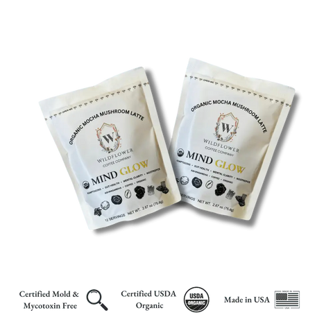 Wildflower Mind Glow Organic Mushroom Mocha Latte Mix 75.6g – Adaptogenic Coffee Blend | Roasted in USA Wildflower Coffee Company  Coffee