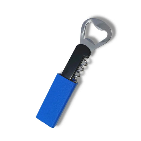 The BOGLETS Wine & Bottle Opener Charm Accessory by Chatelet Manufacturing is shown on a white background—a blue-handled metal corkscrew, perfect for keeping a wine opener handy with your Bogg Bag.