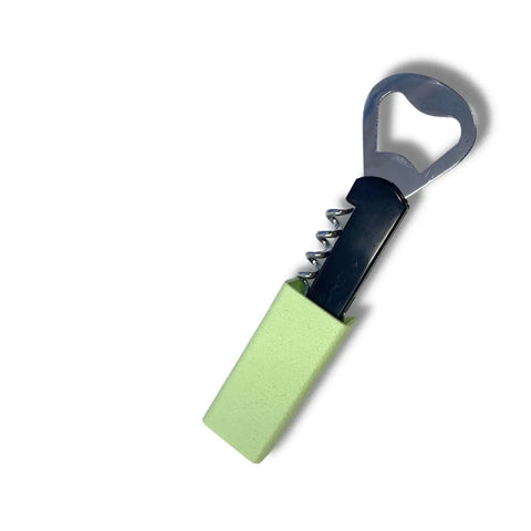 The Chatelet Manufacturing BOGLETS Wine & Bottle Opener Charm Accessory, compatible with Bogg Bags, features a corkscrew bar tool and a black and light green handle—perfect for keeping a wine opener handy with your tote.