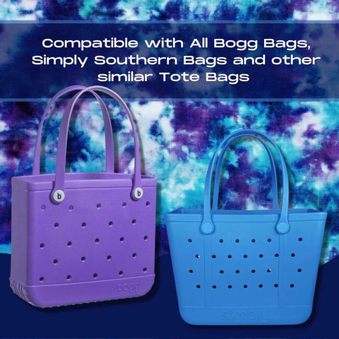 A BOGLETS Wine & Bottle Opener Charm Accessory by Chatelet Manufacturing is shown with tote bags, highlighting its compatibility with Bogg Bags and Simply Southern Bags—perfect for keeping a wine opener handy with your tote bag.