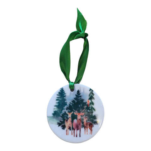 Winter Deer Scene Christmas Ornament Personalized Option Michelle Marie Boutique  Ornament