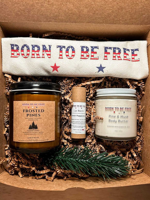 Winter Wellness Bath and Body Gift Set – Pine Mint Scented Candle, Body Butter, Lip Balm | Made in USA Born to be Free  Body Butter