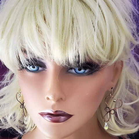 Wire Wrapped Copper Heart Crystal Teardrop  Earrings Alexa Martha Designs  Earrings