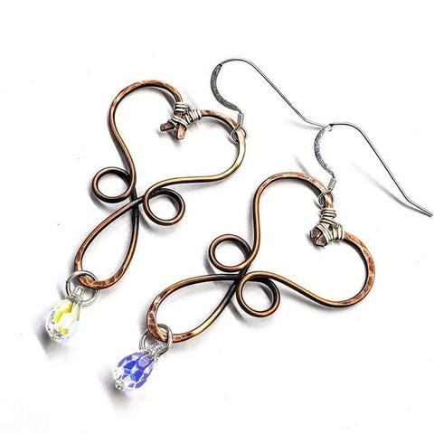 Wire Wrapped Copper Heart Crystal Teardrop  Earrings Alexa Martha Designs  Earrings