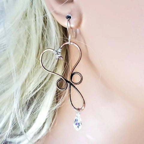 Wire Wrapped Copper Heart Crystal Teardrop  Earrings Alexa Martha Designs  Earrings