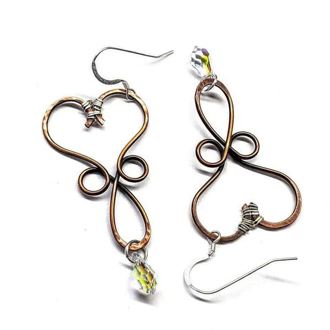 Wire Wrapped Copper Heart Crystal Teardrop  Earrings Alexa Martha Designs  Earrings