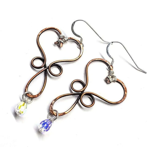 Wire Wrapped Copper Heart Crystal Teardrop  Earrings Alexa Martha Designs  Earrings