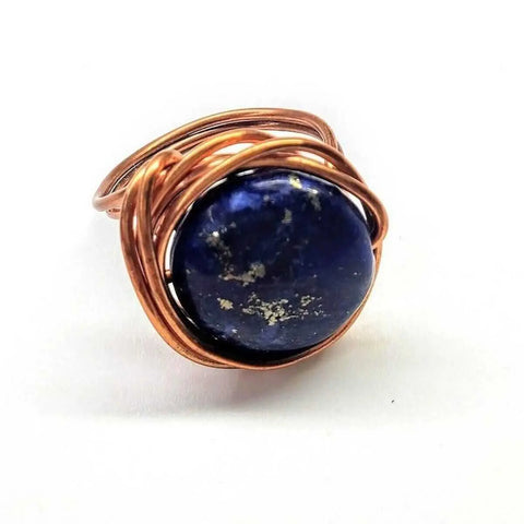 Wire Wrapped Lapis Lazuli Copper Ring Alexa Martha Designs  Ring