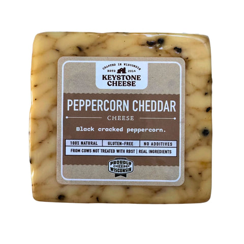 Wisconsin Peppercorn Cheddar Cheese 6-10oz – Aged White Cheddar with Black Peppercorns | Handcrafted in USA Keystone Cheese  Cheese