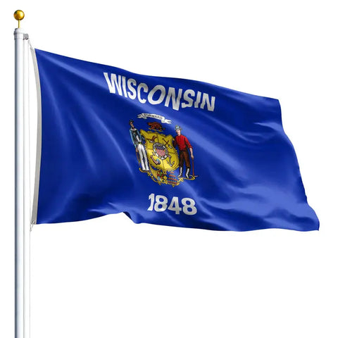 Wisconsin State Flag - 100% Made in USA Freedom Flag and Pole 