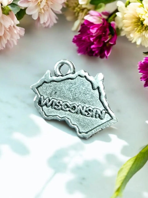 Wisconsin State Pewter Charm | Travel Jewelry Accessory Michelle Marie Boutique  Charms and Pendants