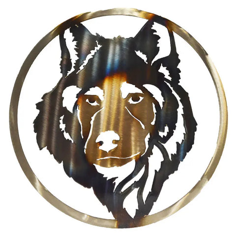Wolf Head Metal Wall Art – Rustic Circle Decor | Handcrafted USA Made Knights Home Decor  item