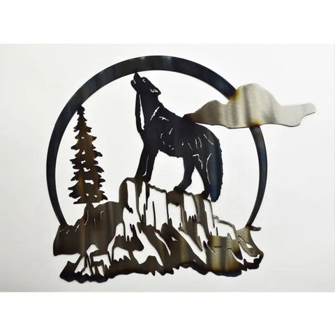 Wolf Howling Metal Wall Art – Rustic Nature Decor | Handcrafted Made in USA Knights Home Decor  item