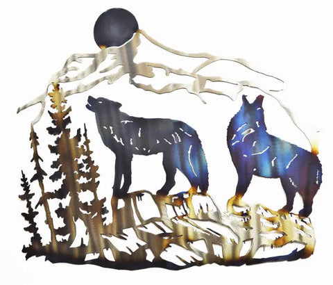 Wolves Howling Metal Wall Art – Handcrafted Rustic Wildlife Decor | Made in USA Knights Home Decor  item