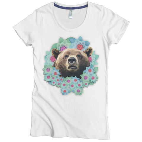 Women’s Bear Floral Graphic Tee – Eco-Friendly Cotton Shirt | Made in USA Spiritex | Sustainable Apparel  Women's Graphic Tees