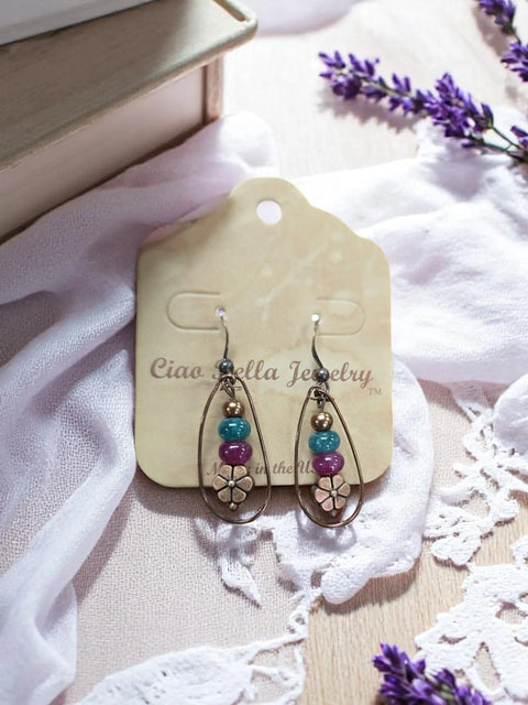 Women's Bohemian Copper Teardrop Petal Drop Earrings Michelle Marie Boutique  Earrings