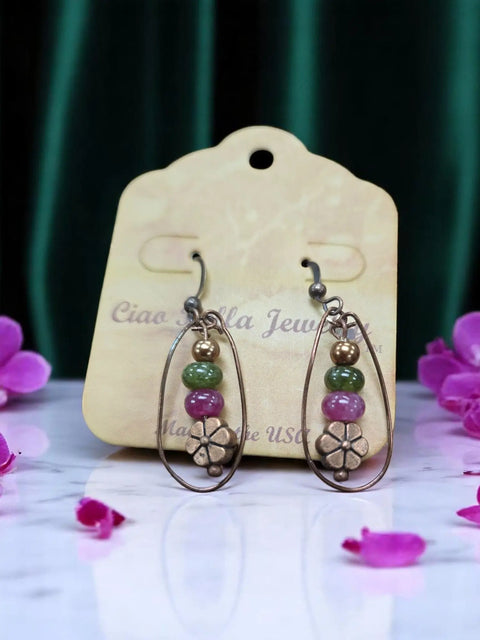 Women's Bohemian Copper Teardrop Petal Drop Earrings Michelle Marie Boutique  Earrings