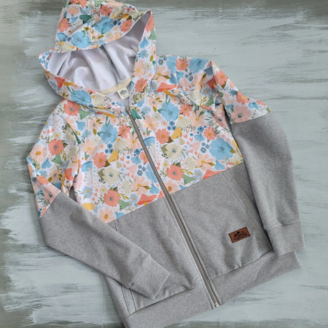 Women's Gray/Floral Full Zip Hoodie Adventure Clothes Company  Womens