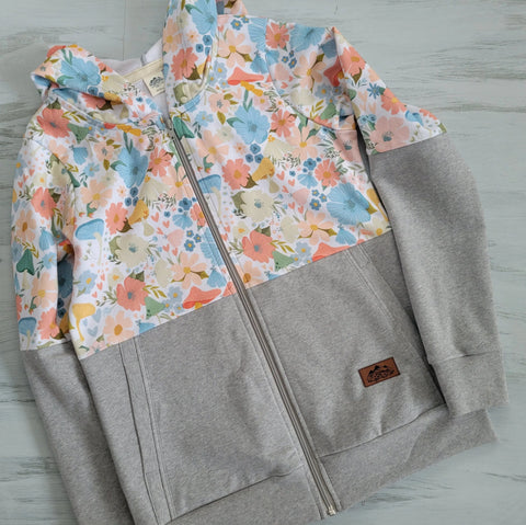 Women's Gray/Floral Full Zip Hoodie Adventure Clothes Company  Womens
