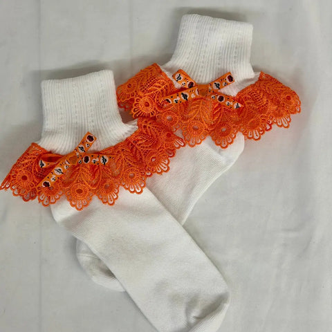 Women’s Lace Trim Cuff Socks With Bright Orange Accent – Cozy Fall Fashion | Made in USA Catherine Cole  socks
