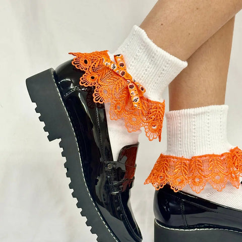 Women’s Lace Trim Cuff Socks With Bright Orange Accent – Cozy Fall Fashion | Made in USA Catherine Cole  socks