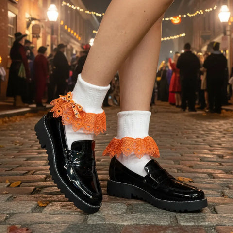 Women’s Lace Trim Cuff Socks With Bright Orange Accent – Cozy Fall Fashion | Made in USA Catherine Cole  socks