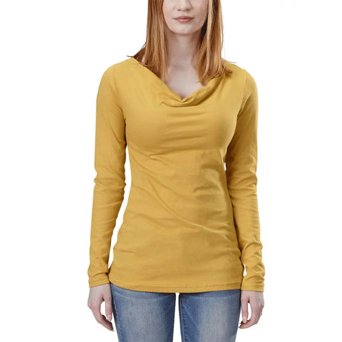 Women’s Long Sleeve Cowl Neck Top – Organic Cotton Jersey | Made in USA Spiritex | Sustainable Apparel  Women's Tops