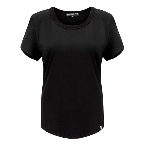 Women's Mountain Hemlock Black T-Shirt – Soft Modal Cotton Blend | Made in USA Fireside Pine  Women's Shirt