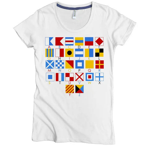 The Spiritex Nautical Alphabet Graphic Tee is made from 100% organic cotton and features a colorful A–Z signal flags design arranged in a grid.