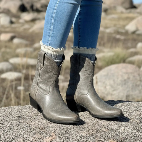 Women’s Organic Cotton Lace Crew Socks 8 Inch Grey – Sustainable Comfort Boot Sock | Handmade in USA Catherine Cole  Socks