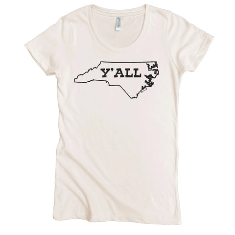 Women’s Organic Cotton NC Y’all Graphic Tee – Fitted Jersey Shirt | Made in USA Spiritex | Sustainable Apparel  Women's Graphic Tees